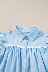 Ruffled Collared Neck Cap Sleeve Shirt - Trendsi - Flyclothing LLC