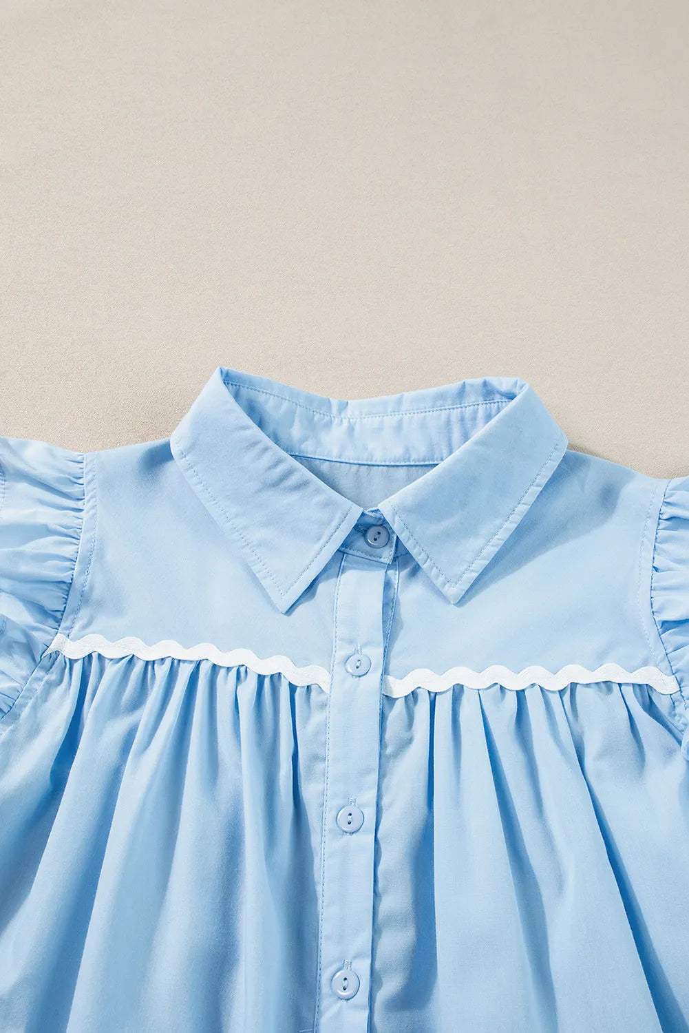 Ruffled Collared Neck Cap Sleeve Shirt - Trendsi - Flyclothing LLC