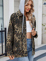 Leopard Button Up Drop Shoulder Denim Jacket - Trendsi - Flyclothing LLC