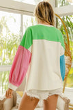 BiBi Color Block Patched Long Sleeve Top - Trendsi - Flyclothing LLC