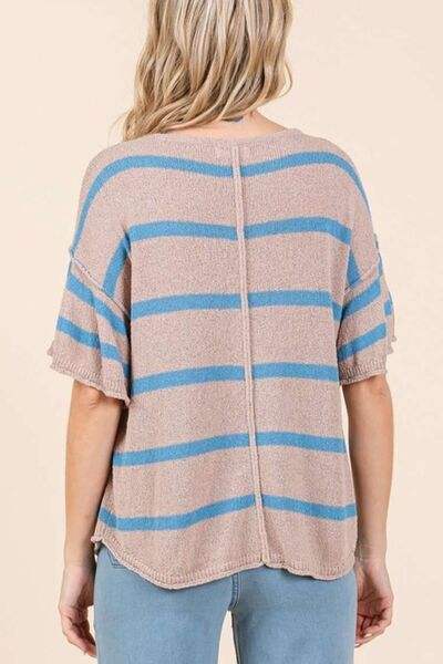 Mittoshop Striped Flounce Sleeve Knit Top - Trendsi - Flyclothing LLC