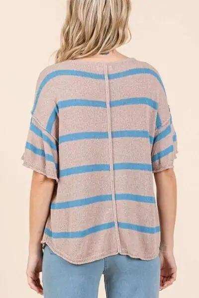 Mittoshop Striped Flounce Sleeve Knit Top - Trendsi - Flyclothing LLC
