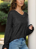 Dropped Shoulder Long Sleeve Knit Top - Trendsi - Flyclothing LLC