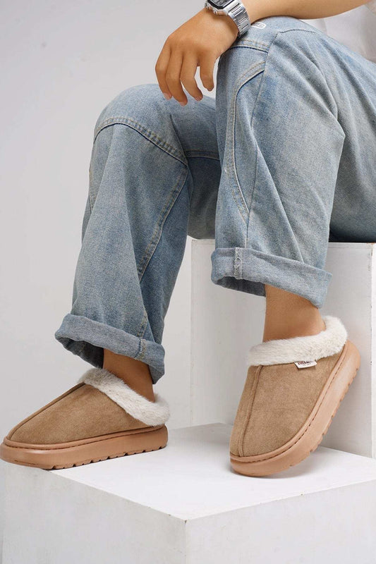 Furry Round Toe Platform Slippers - Trendsi - Flyclothing LLC