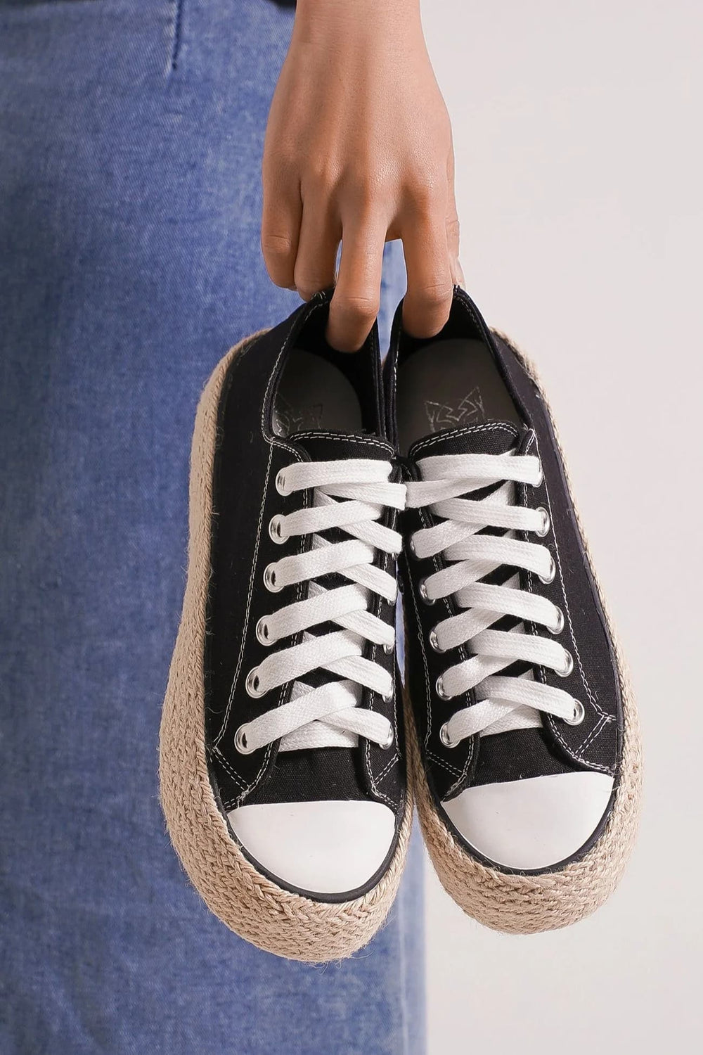 Beast Fashion Lace Up Woven Espadrille Sole Sneakers - Trendsi