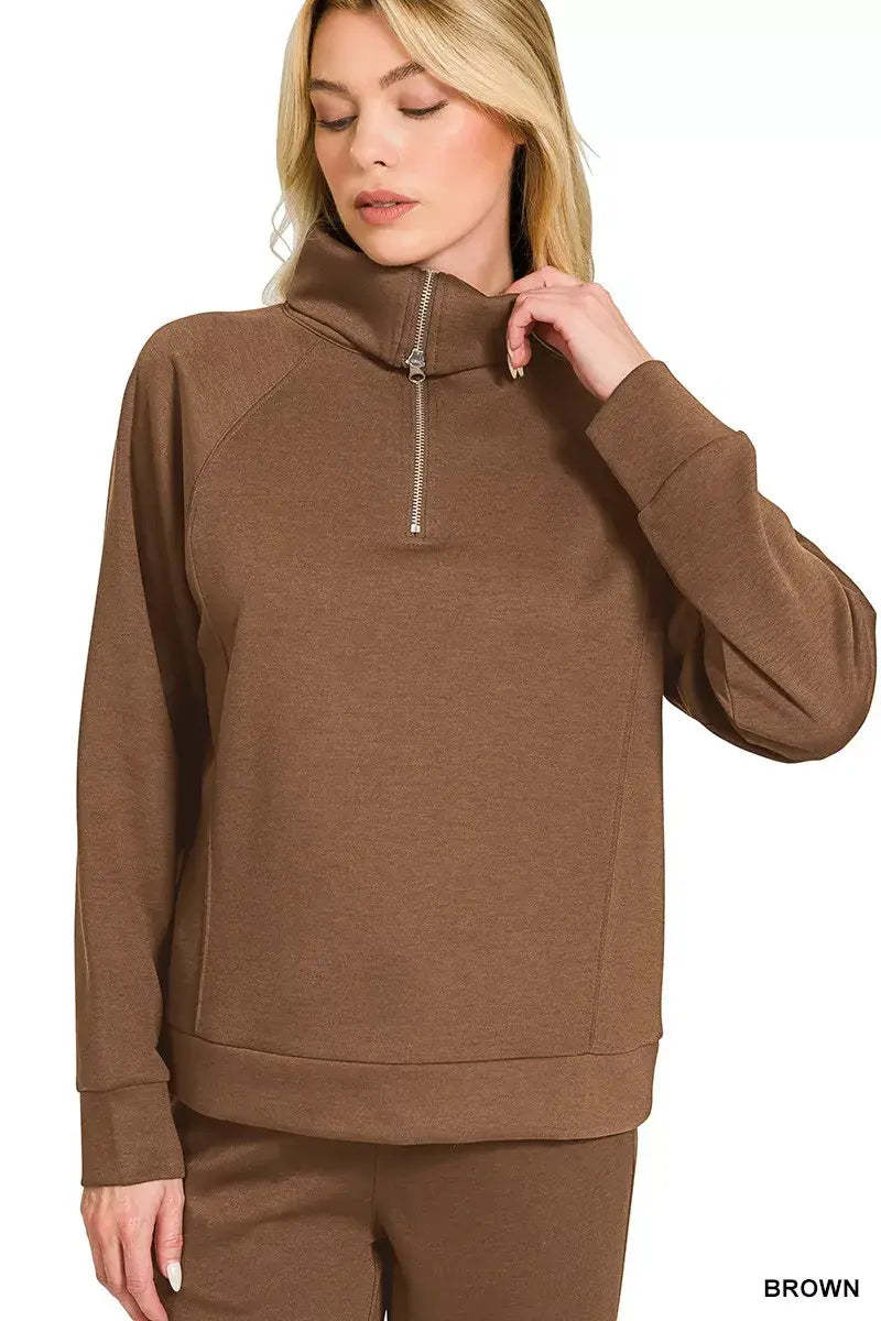 Zenana Scuba Half Zip Sweatshirts and Joggers Set - Trendsi - Flyclothing LLC