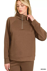 Zenana Scuba Half Zip Sweatshirts and Joggers Set - Trendsi - Flyclothing LLC