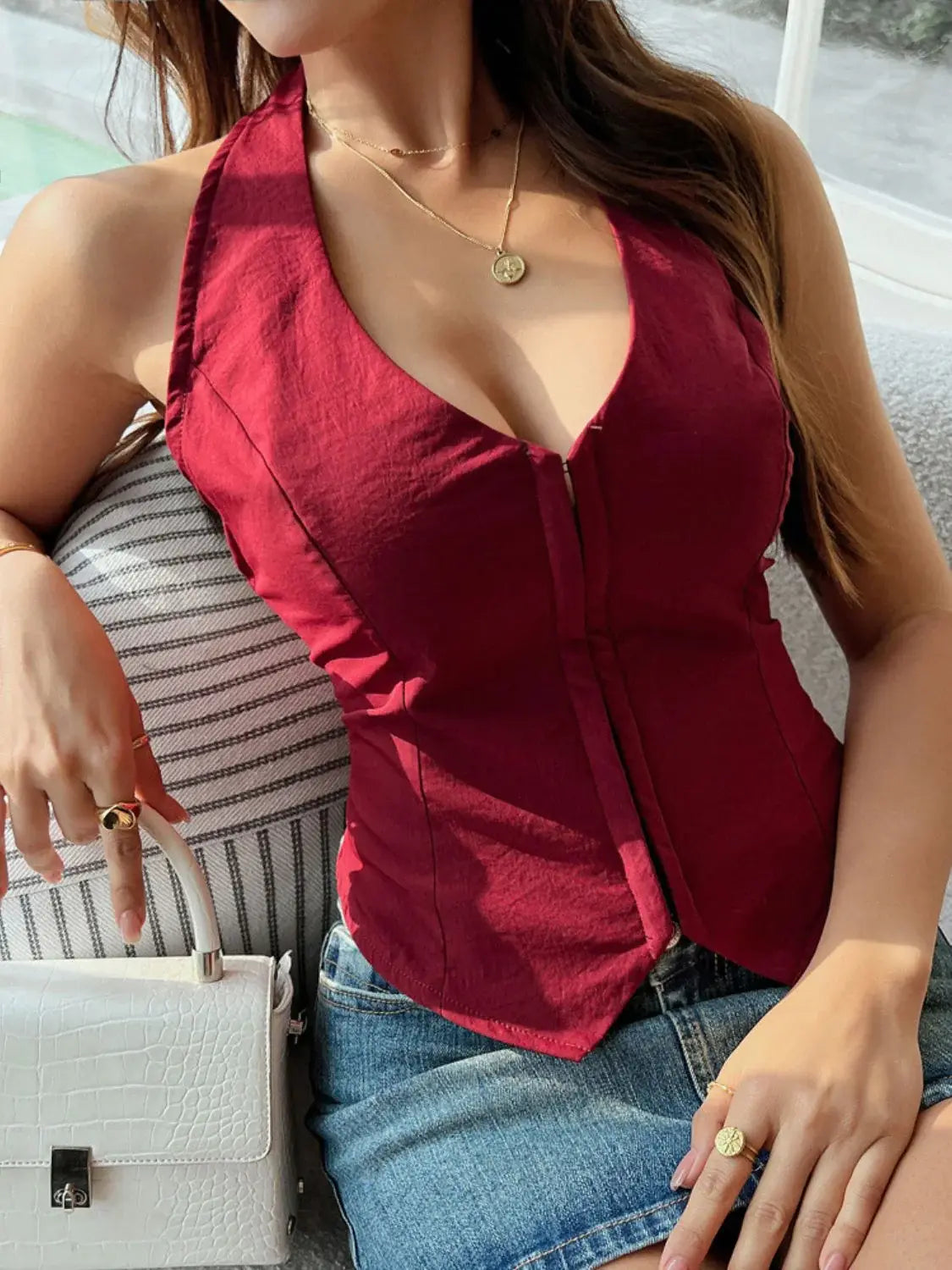 Devine Tied Halter Neck Tank - Trendsi - Flyclothing LLC