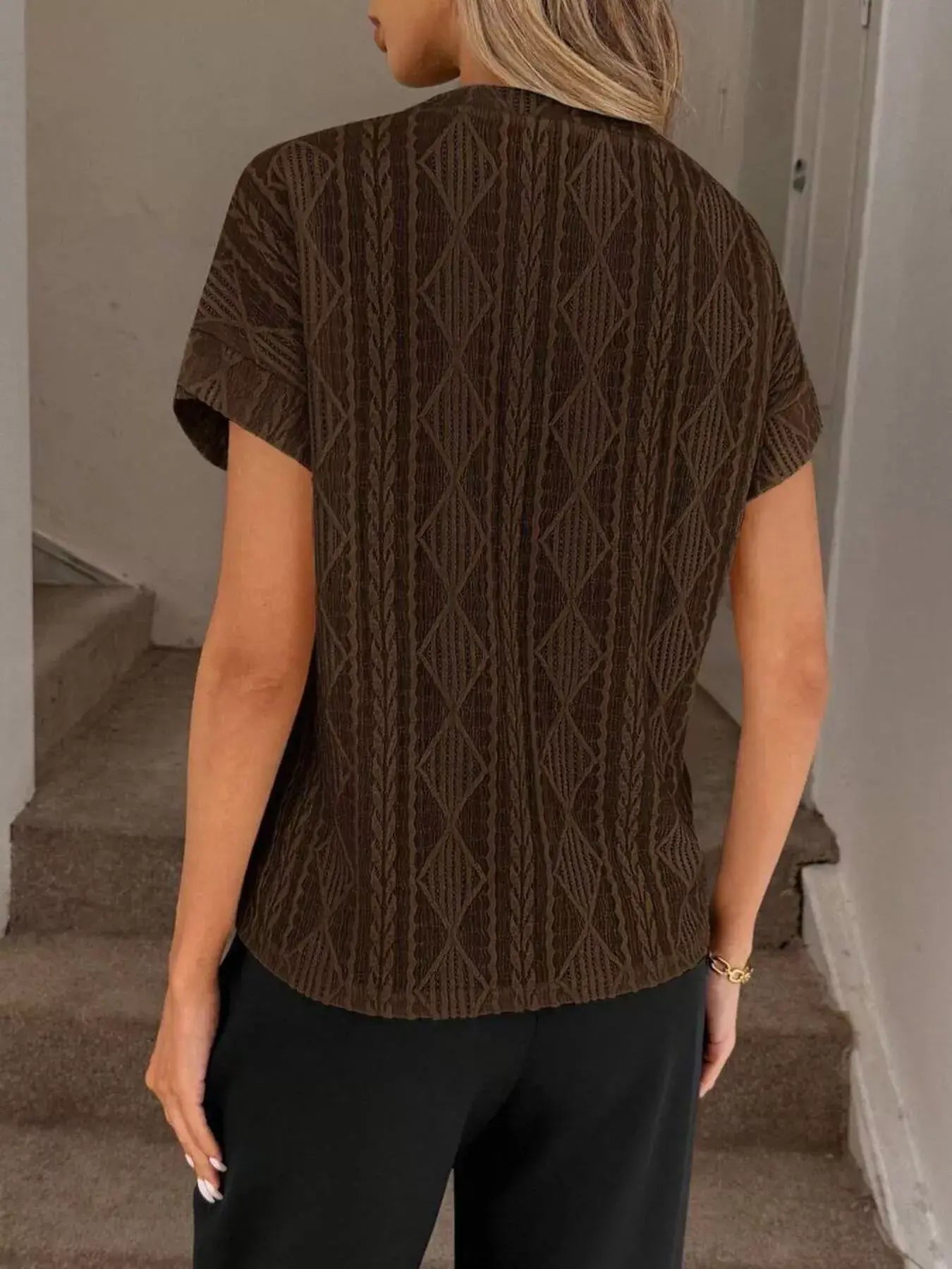 Diamond Pattern Round Neck Top - Trendsi - Flyclothing LLC