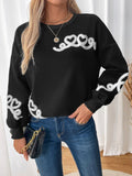 Perfee Heart Round Neck Long Sleeve Sweater - Trendsi