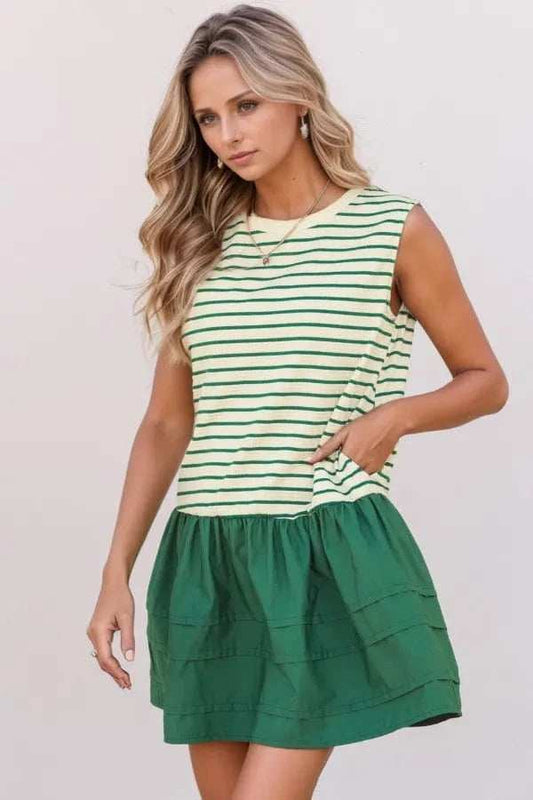 Stripe Woven Sleeveless Mini Dress - Trendsi - Flyclothing LLC