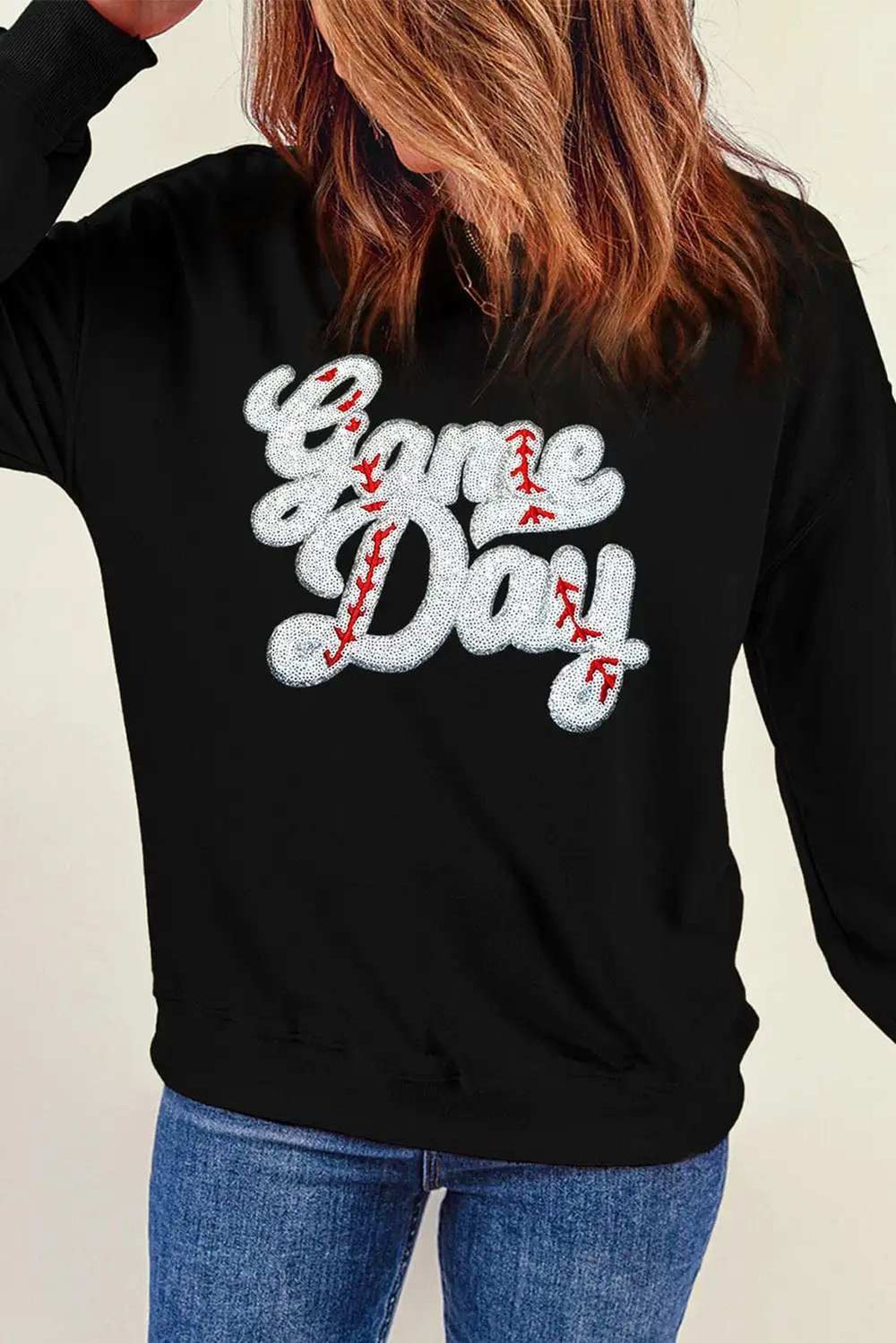 Letter Graphic Round Neck Long Sleeve Sweatshirt - Trendsi - Flyclothing LLC