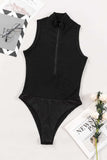 Zip Up Mock Neck Sleeveless Bodysuit - Trendsi - Flyclothing LLC