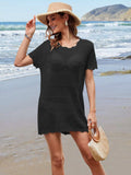 Openwork Round Neck Short Sleeve Cover-UP - Trendsi - Flyclothing LLC