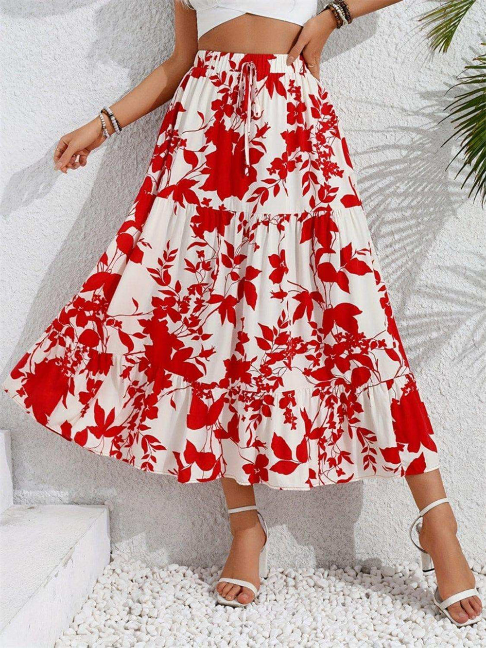 Ruffled Hem Printed Midi Skirt - Trendsi - Flyclothing LLC