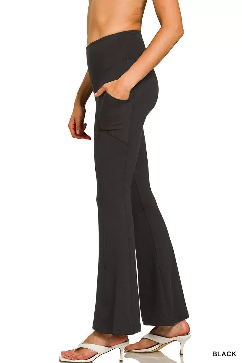 Zenana Brushed Dty Microfiber Flare Pants - Trendsi - Flyclothing LLC