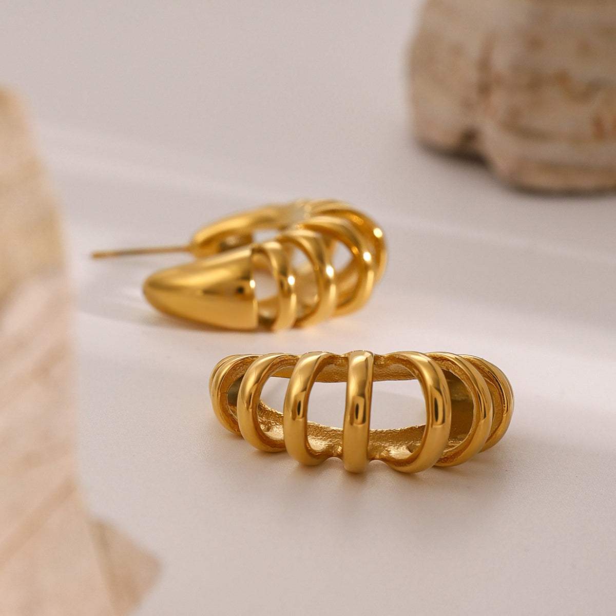 Stainless Steel Cutout C-Hoop Earrings - Trendsi - Flyclothing LLC