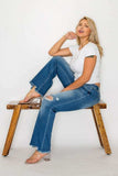 bytos Full Size Raw Hem Distressed Mid Rise Straight Jeans - Trendsi - Flyclothing LLC