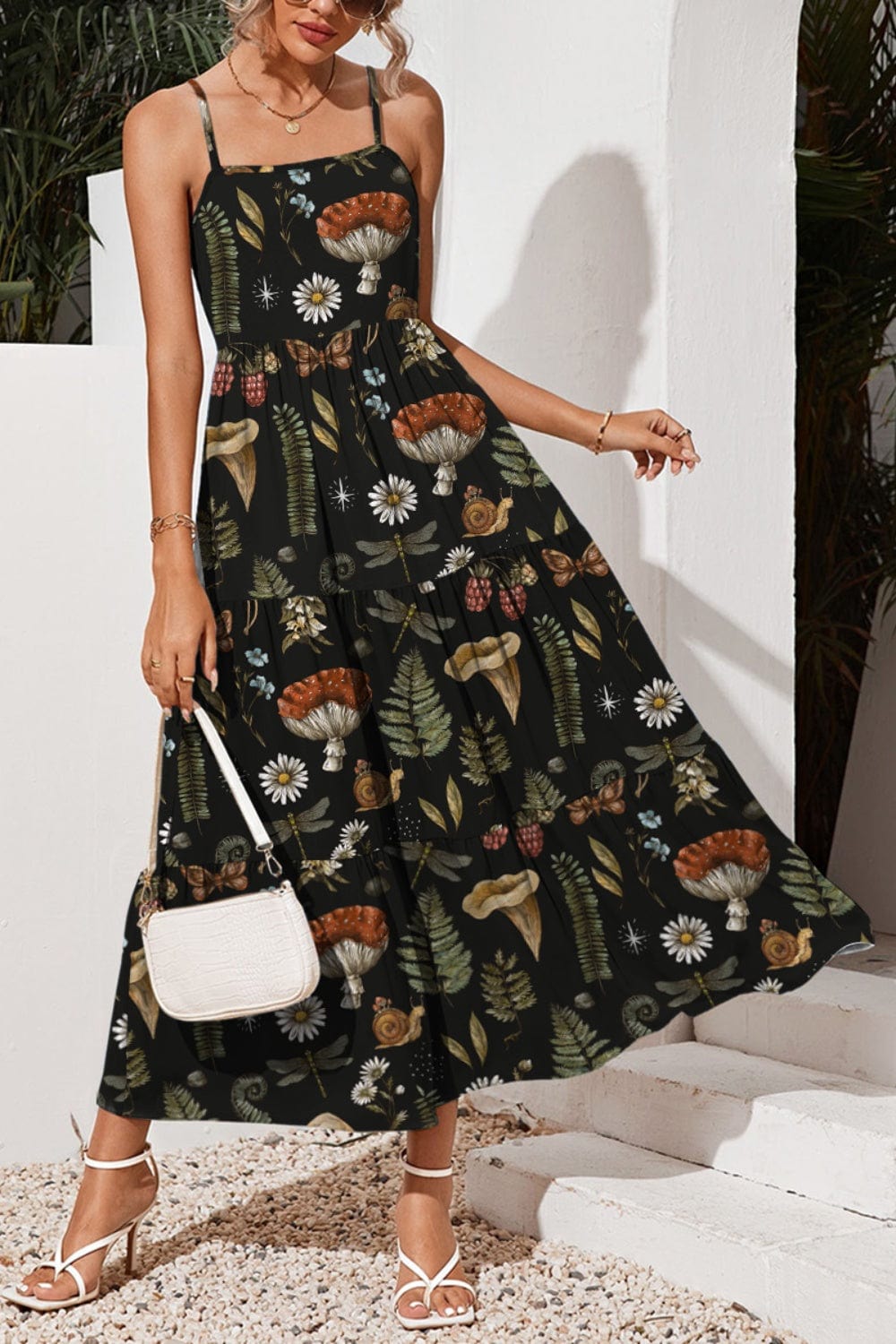Tiered Printed Square Neck Cami Dress - Trendsi