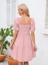 Swiss Dot Smocked Square Neck Dress - Trendsi - Flyclothing LLC
