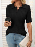 Mandy Cable Knit Johnny Collar Half Sleeve Sweater - Trendsi - Flyclothing LLC