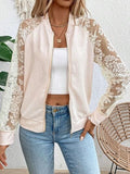 Lace Baseball Collar Zip Up Jacket - Trendsi