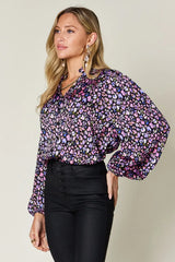 Double Take Full Size Printed Balloon Sleeve Shirt - Trendsi - Flyclothing LLC