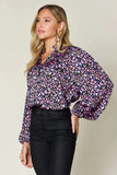 Double Take Full Size Printed Balloon Sleeve Shirt - Trendsi