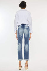 Kancan High Rise Cuffed Straight Jeans - Trendsi - Flyclothing LLC