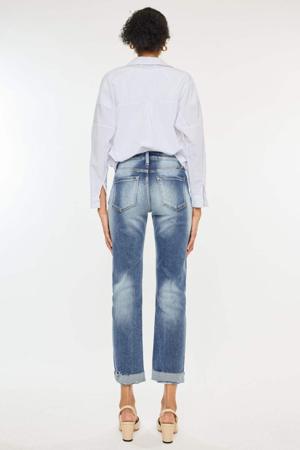 Kancan High Rise Cuffed Straight Jeans - Trendsi - Flyclothing LLC