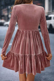 Ruffle Hem Round Neck Long Sleeve Dress - Trendsi - Flyclothing LLC