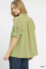 Umgee Textured Puff Sleeve Top - Trendsi - Flyclothing LLC