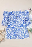 Printed Notched Half Sleeve Blouse - Trendsi - Flyclothing LLC