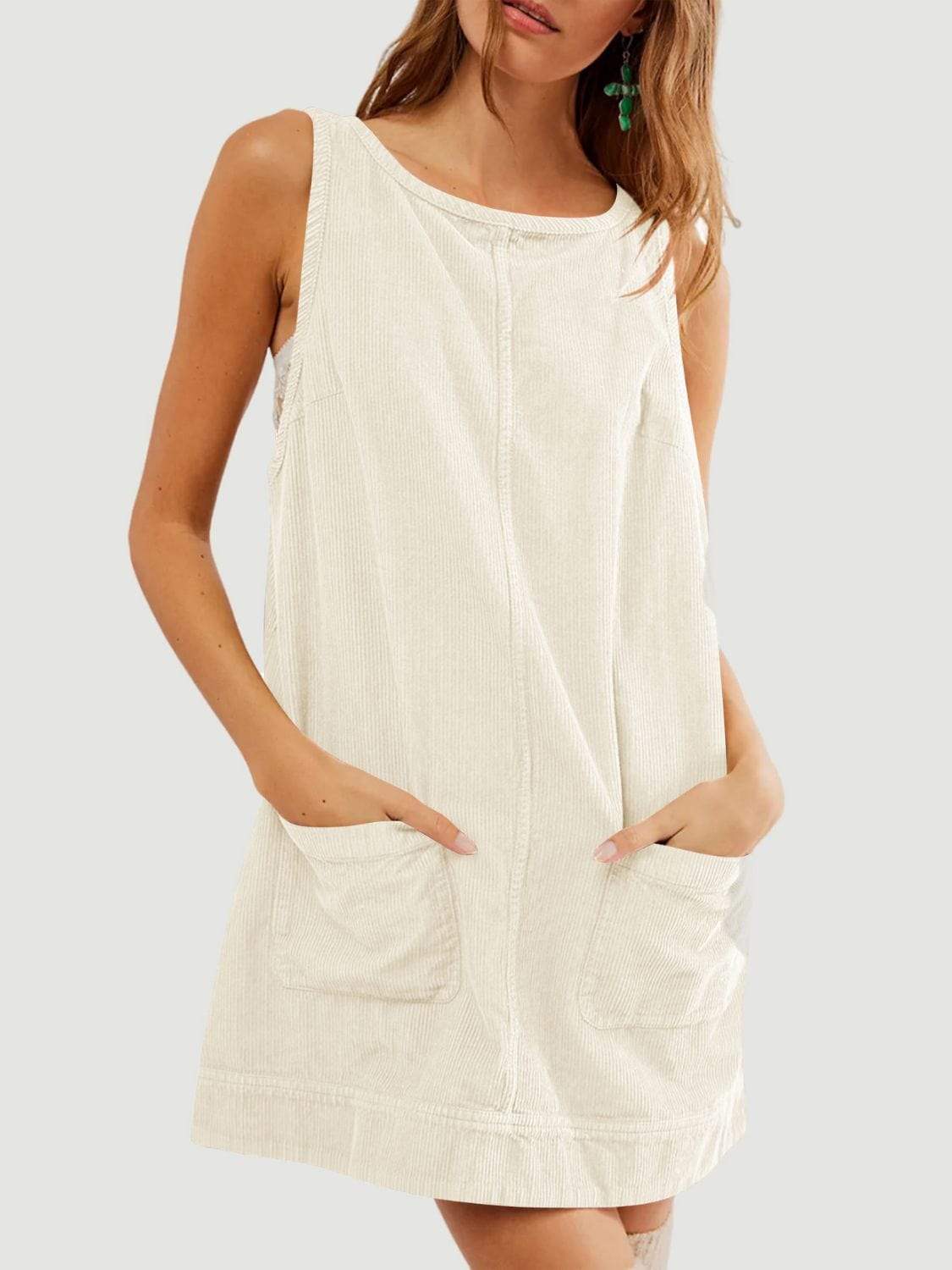 Mandy Round Neck Wide Strap Mini Dress with Pockets - Trendsi - Flyclothing LLC