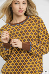 Umgee Abstract Print Crew Neck Sweater - Trendsi - Flyclothing LLC