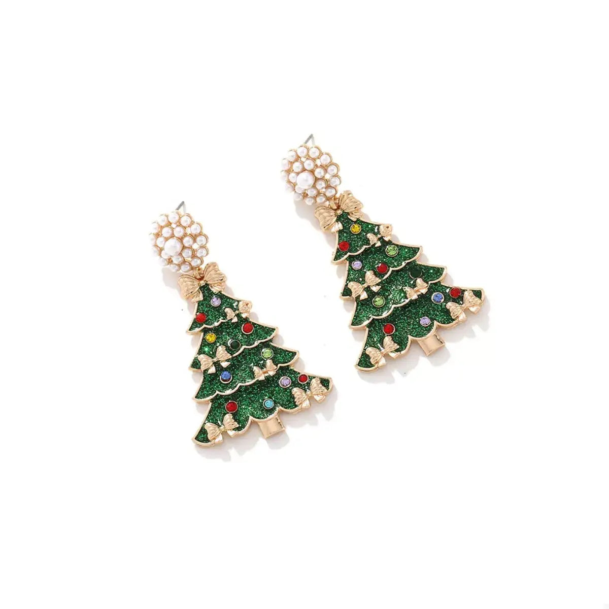 Christmas Tree Bow Earrings - Trendsi - Flyclothing LLC