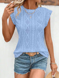Openwork Round Neck Cap Sleeve Top - Trendsi - Flyclothing LLC
