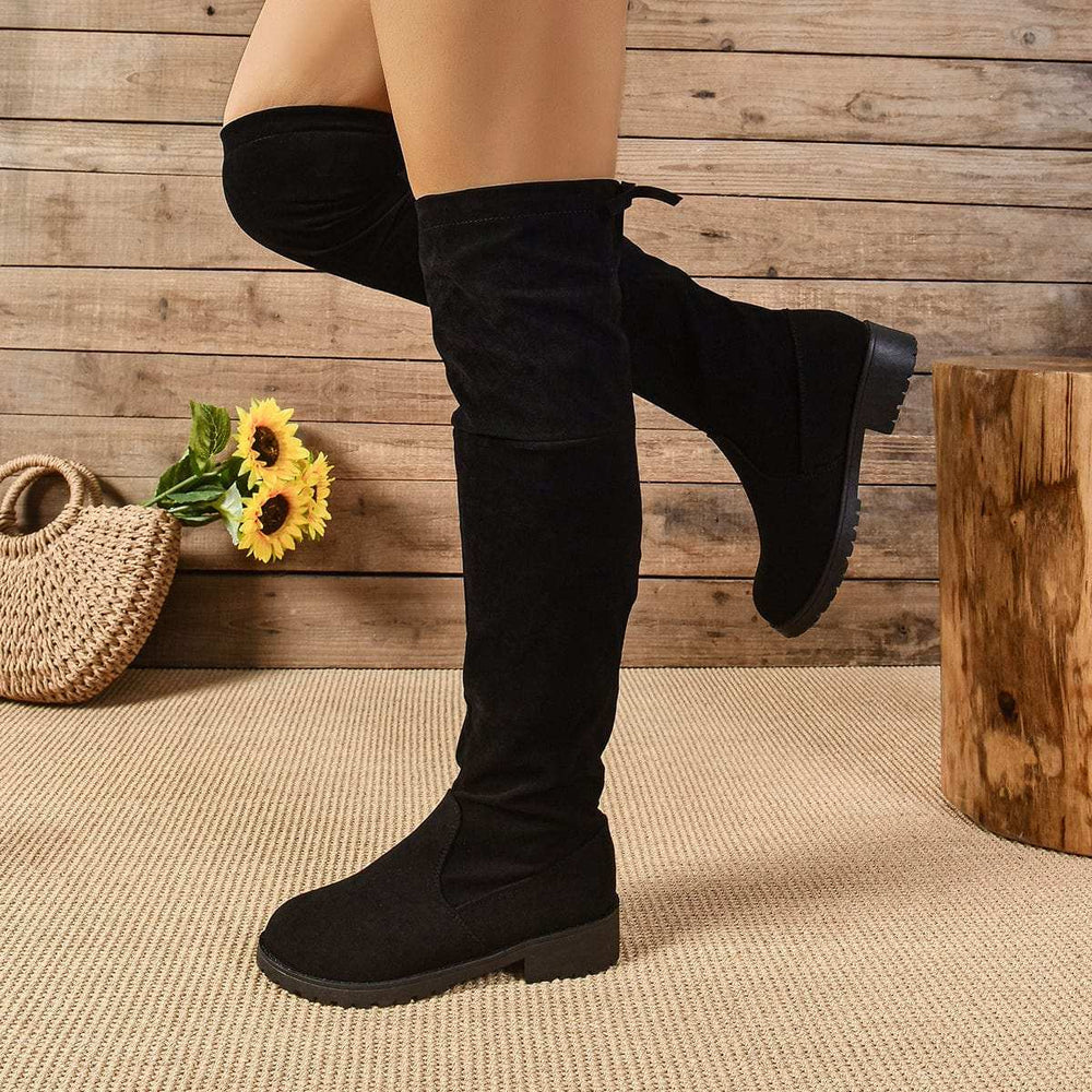 Round Toe Suede Low Heel Boots - Trendsi - Flyclothing LLC