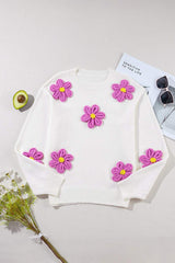 Crochet Flower Round Neck Long Sleeve Sweater - Trendsi - Flyclothing LLC