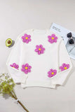 Crochet Flower Round Neck Long Sleeve Sweater - Trendsi - Flyclothing LLC