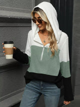 Color Block Half Zip Hooded Top - Trendsi - Flyclothing LLC