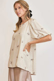 Umgee Full Size Linen Blend Ribbon Embroidered Top Plus Size - Trendsi - Flyclothing LLC