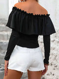 Ruffled Off-Shoulder Long Sleeve Blouse - Trendsi - Flyclothing LLC
