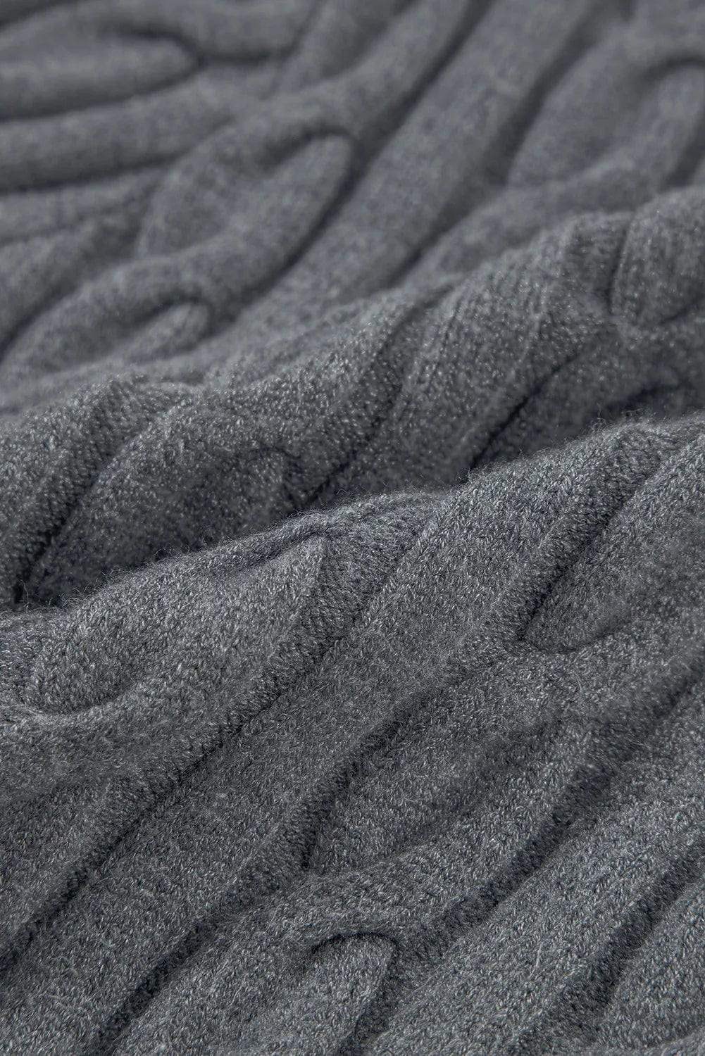 Cable-Knit V-Neck Long Sleeve Sweater - Trendsi - Flyclothing LLC