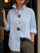 Full Size Oversized Metal Button Long Sleeve Shirt Plus Size - Trendsi - Flyclothing LLC