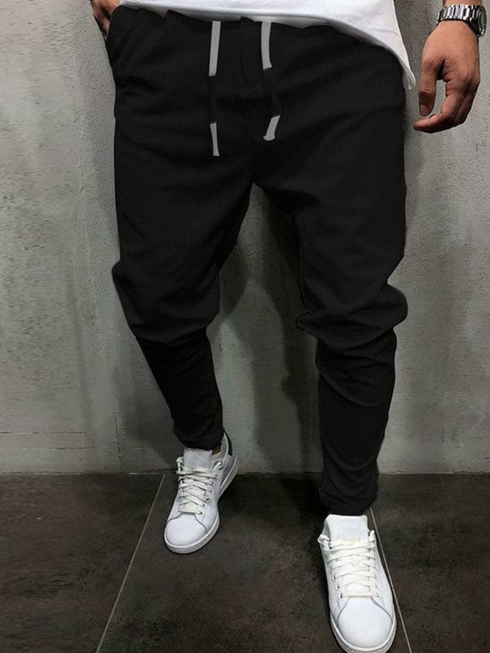 Men's Plus Size Drawstring Cropped Slim Pants - Trendsi - Flyclothing LLC