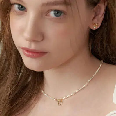 Copper Pearls Bow Necklace - Trendsi - Flyclothing LLC