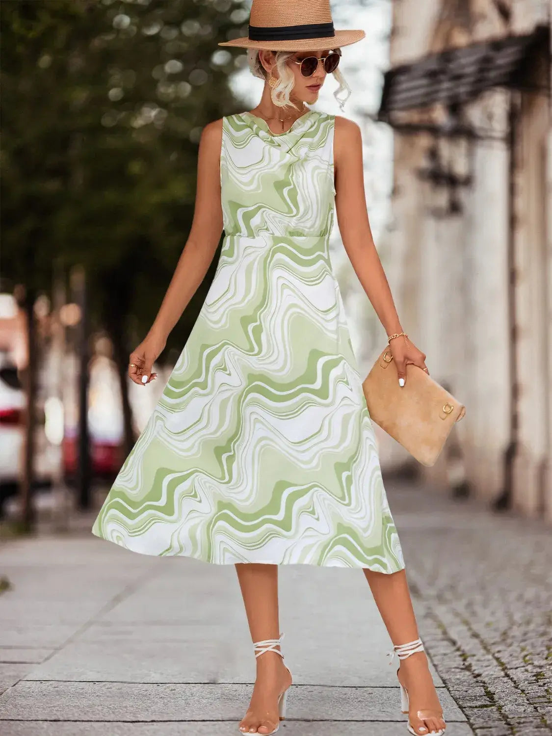 Printed Sleeveless Midi Dress - Trendsi - Flyclothing LLC