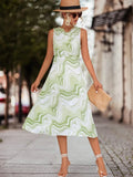 Printed Sleeveless Midi Dress - Trendsi