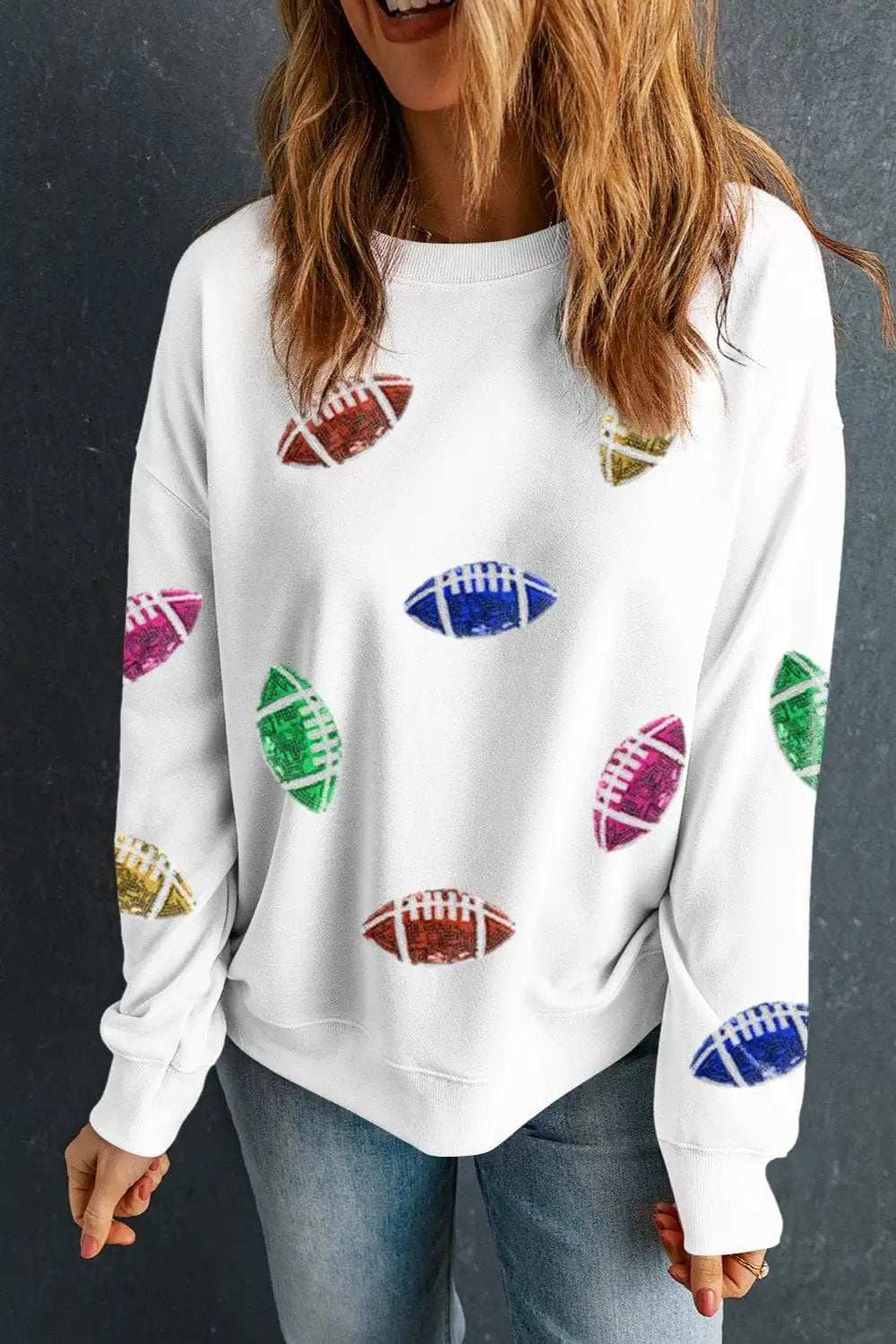 Football Round Neck Long Sleeve Sweatshirt - Trendsi - Flyclothing LLC